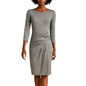 Cremieux Dress Adele Metallic Ruched Knit Sheath Gray Gold Stretch Size XS